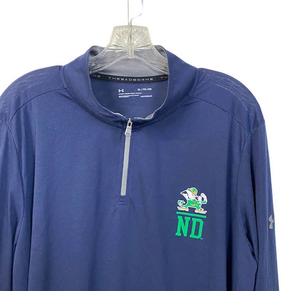 Men's L UNDER ARMOUR Notre Dame 1/4-Zip Pullover Lightweight Leprechaun Top 25" - Picture 8 of 9